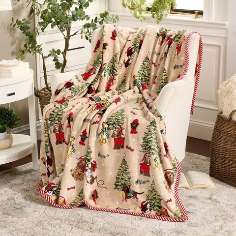 Christmas Festive Print Throw Blanket with Border