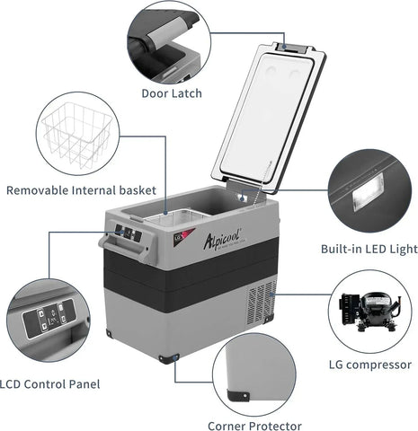 CF45 Portable Refrigerator 12 Volt Car Freezer 42 Quart Mini Fridge Freezer (-4掳C~68掳C) for Truck, RV, Vehicle, Travel, Outdoor -12/24V DC