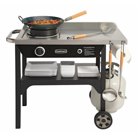 Cuisinart 锟斤拷 Outdoor Wok Station, 50,000 BTU Propane Outdoor Wok Burner w Prep Table, 14锟芥�锟斤拷 Carbon Steel Wok for Stir Fry, Searing, BBQ 锟斤拷 Black