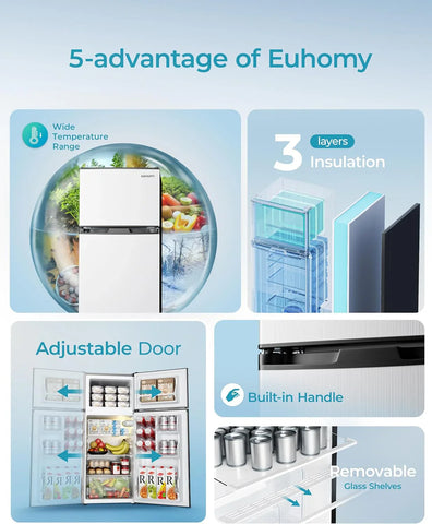 EUHOMY 3.2 Cu.Ft Mini Fridge with Freezer �� 2-Door Compact Refrigerator for Bedroom, Dorm, Office or Apartment, Silver