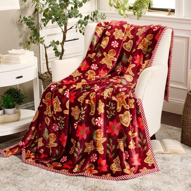 Christmas Festive Print Throw Blanket with Border