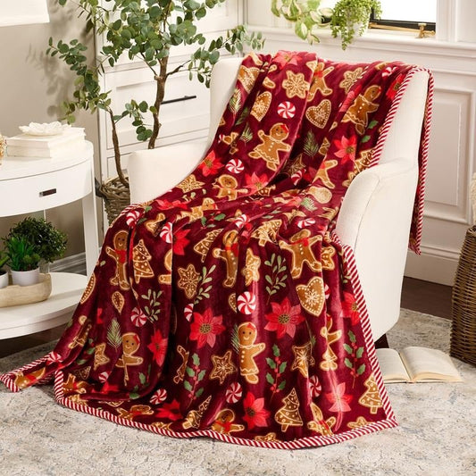 Christmas Festive Print Throw Blanket with Border