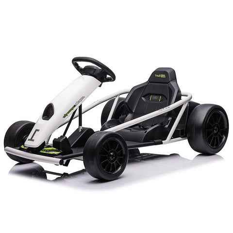 24V Go Kart for Kids 8-12, 300W*2 Motors, 9Ah Battery, 8MPH Speed, Music, Horn, 175lbs Max Load – White