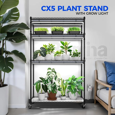 Barrina Mini Greenhouse with LED Grow Light for Indoor Plant, 4-Tier Portable Metal Plant Stand with Wheels, Plant Shelf with Tent, 6Pcs Plant Light with Timer and Thermo-Hygrometer, 35.4x13.8x59IN