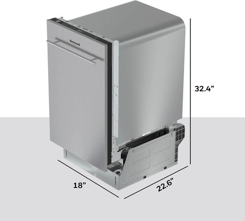 Honeywell 18 Inch Dishwasher with 8 Place settings, 6 Washing Programs, Stainless Steel Tub, UL/Energy Star- Stainless Steel