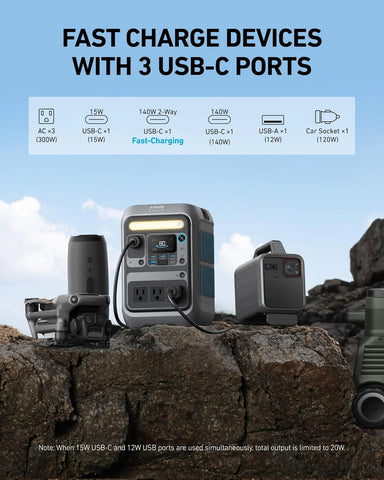 Portable Power Station Solix C300, 288Wh Battery