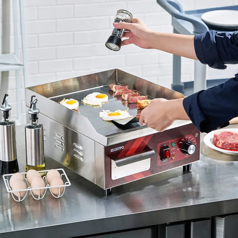 14 Inch Electric Griddle, Non-Stick Flat Top Grill Commercial Electric Countertop Griddles Stainless Steel Adjustable Temperature Control 90掳F-575掳F for Home or Restaurant Use