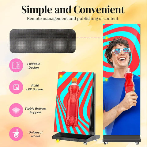 80" P1.86 Flexible Spliceable LED Poster Display – USB Plug-and-Play, Mobile & PC Remote Control, Digital Signage Advertising Screen (Silver, 1-Pack)