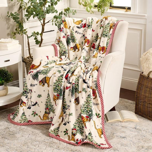 Christmas Festive Print Throw Blanket with Border