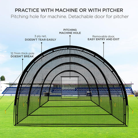 Baseball Batting Cage Net Batting Cages for Backyard Portable Baseball and Softball Batting Cages with Pitching Machine Hole and Detachable Door for Backyard Outdoor Hitting Practice