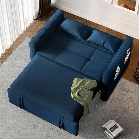 DWVO 3-in-1 Convertible Sofa Bed, 55" Sleeper Sofa with Pull-Out Bed, Cat-Scratch-Proof Fabric Futon Couch with Adjustable Backrest and Side Pocket, Loveseat for Living Room Apartment, Grey