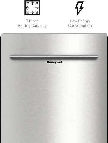 Honeywell 18 Inch Dishwasher with 8 Place settings, 6 Washing Programs, Stainless Steel Tub, UL/Energy Star- Stainless Steel