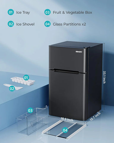 EUHOMY 3.2 Cu.Ft Mini Fridge with Freezer �� 2-Door Compact Refrigerator for Bedroom, Dorm, Office or Apartment, Silver