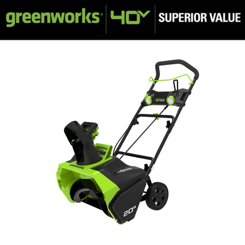 Greenworks 40V 20锟芥�锟斤拷 Cordless Brushless Snow Blower with 4.0 Ah Battery & Charger, LED Lights, 180�� Chute
