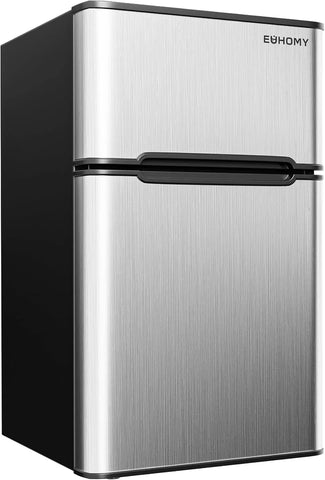 EUHOMY 3.2 Cu.Ft Mini Fridge with Freezer �� 2-Door Compact Refrigerator for Bedroom, Dorm, Office or Apartment, Silver