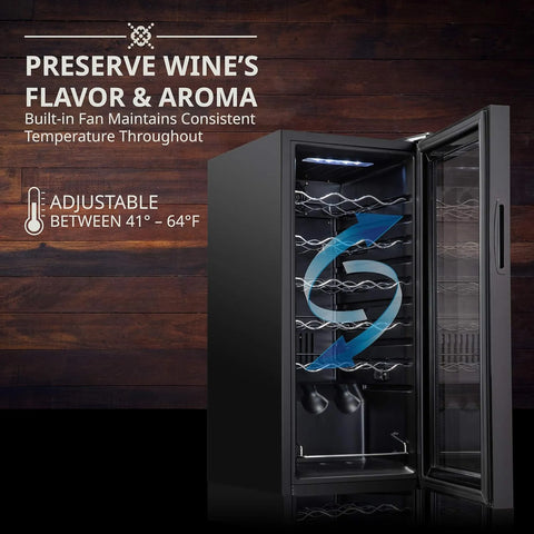 18 Bottle Compressor Wine Cooler Refrigerator w/Lock, Large Freestanding Wine Cellar For Red, White, Champagne or Sparkling Wine, 41f-64f Digital Temperature Control Fridge Glass Door Black