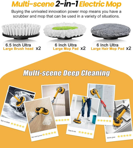 6000mAh Battery Electric Mop M1, 800RPM Cordless Electric Power Scrubber & Mops for Floor Cleaning, Best Automatic Spin Mops with Smart Display,Rotating Mop with LED Light & Water Spray-qimedo