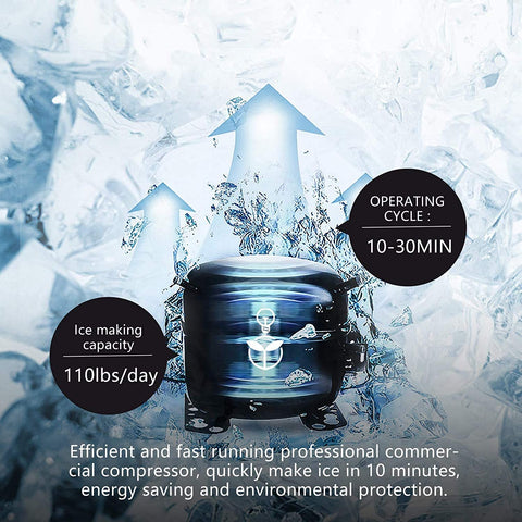 YUTGMasst Commercial Ice �� 110LBS/24H Stainless Steel Free-Standing Ice Machine Maker Air Cooling Ice