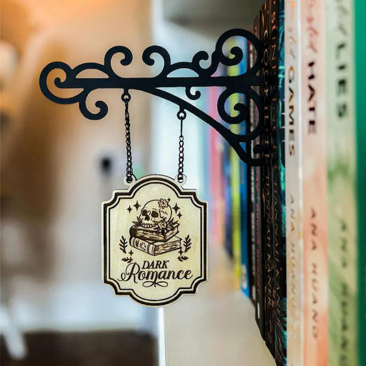 Book Nook Tavern Signs Genre Shelf Labels with Hanging Brackets