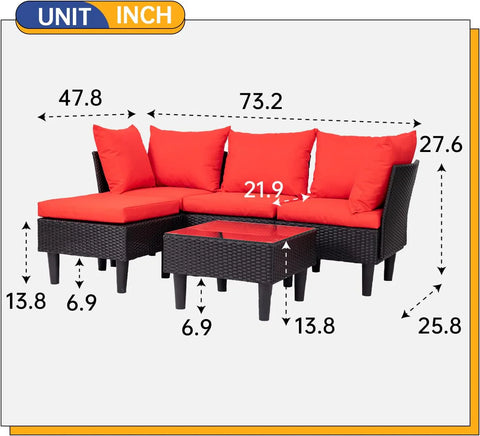 FDW Patio Furniture Set 4 Pieces Outdoor Rattan Chair Wicker Sofa Garden Conversation Bistro Sets for Yard,Pool or Backyard