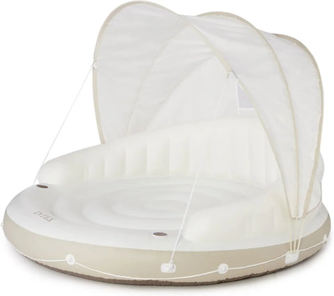 58292EP Canopy Island Inflatable Pool Float: Comfortable Lounge Surface �� Built-in Cup Holders �� Detachable Sunshade �� 440lb Max Weight Capacity �� 78.5" x 59"
