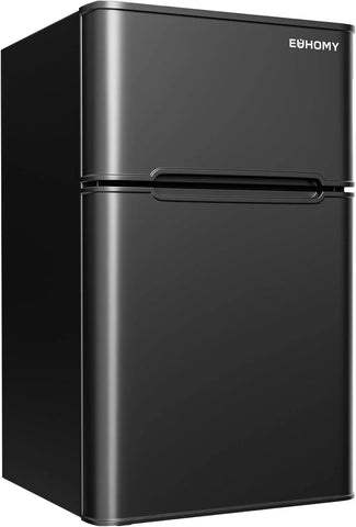 EUHOMY 3.2 Cu.Ft Mini Fridge with Freezer �� 2-Door Compact Refrigerator for Bedroom, Dorm, Office or Apartment, Silver
