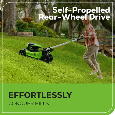 60V 21锟斤拷 Cordless (Self-Propelled) Lawn Mower , 2 x 4.0Ah Batteries and Dual Port Rapid Charger