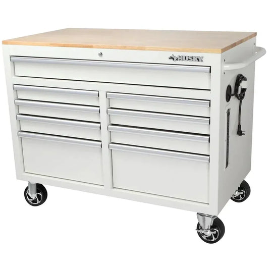 46-in W x 24.5-in D 9-Drawer Mobile Workbench with Hardwood Top and Power Station �� Gloss Black