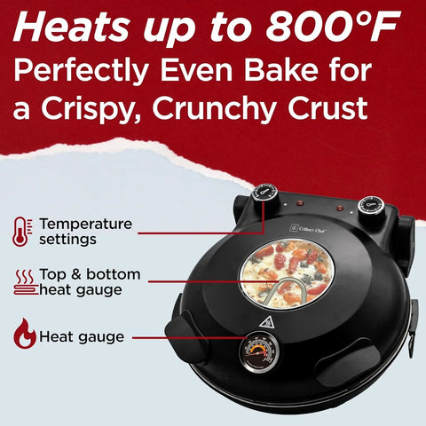 Electric Pizza Oven with Ceramic Stone, Viewing Window, Adjustable Heat Control, Timer and 1200W Baking Power, DIY Homemade Pizzeria, Large 12�� Pie Capacity (Black)