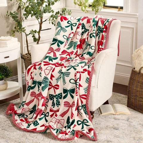 Christmas Festive Print Throw Blanket with Border