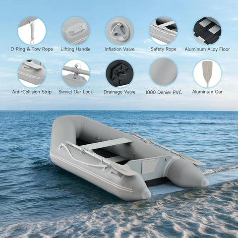 CREWORKS 7.5ft Inflatable Dinghy Boat, 2 Person 660lb Transom Sport Tender Boat with Pump Aluminum Oars Floor, Heavy Duty Inflatable Raft Kayak for Adults