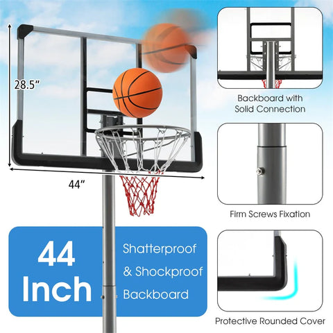 Portable Outdoor Basketball Hoop 64����-79���� Adjustable Poolside Basketball Goal System with 44" Backboard Wheeled Fillable Base