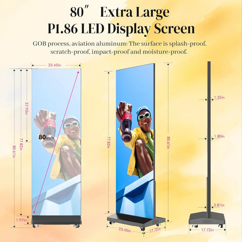 80" P1.86 Flexible Spliceable LED Poster Display – USB Plug-and-Play, Mobile & PC Remote Control, Digital Signage Advertising Screen (Silver, 1-Pack)