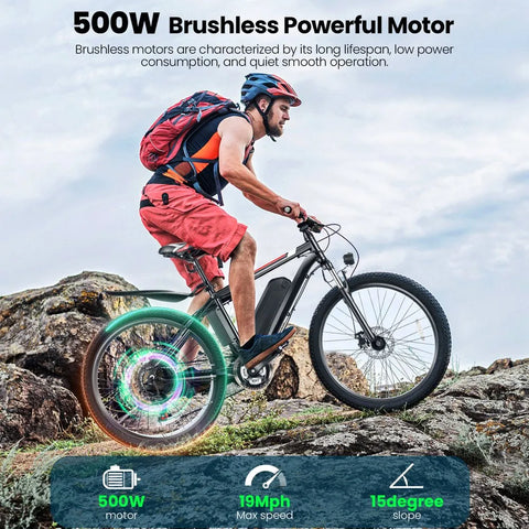 500W Electric Bike 26" Electric Bicycle for Adults with Cruise Control System Ebike