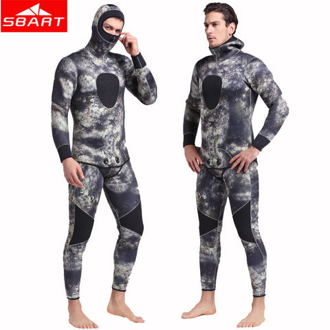 SBART Camo 5mm Men Neoprene Wetsuits Underwater Warm Hooded Spearfishing Wetsuit