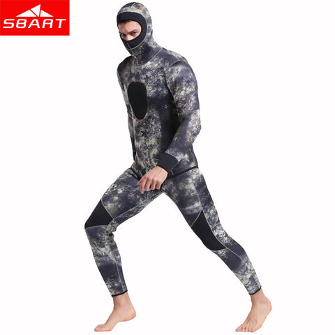 SBART Camo 5mm Men Neoprene Wetsuits Underwater Warm Hooded Spearfishing Wetsuit