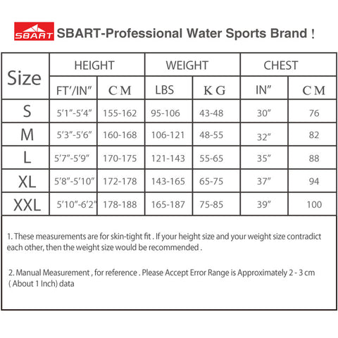 SBART Windsurf Swimming Surfing Diving Wetsuits
