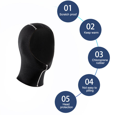 3/5mm Unisex Swim Cap Neoprene Scuba Diving Hood with Shoulder Snorkeling Equipment