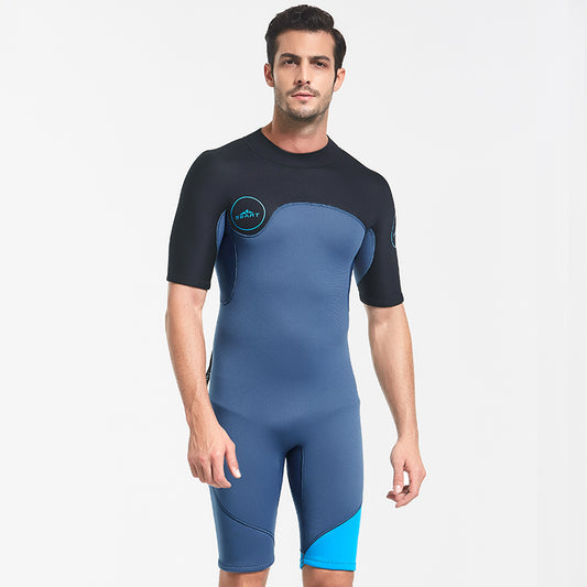 SBART 2mm Neoprene Wetsuit Swimwear Men Short Sleeve Patchwork Swimsuit