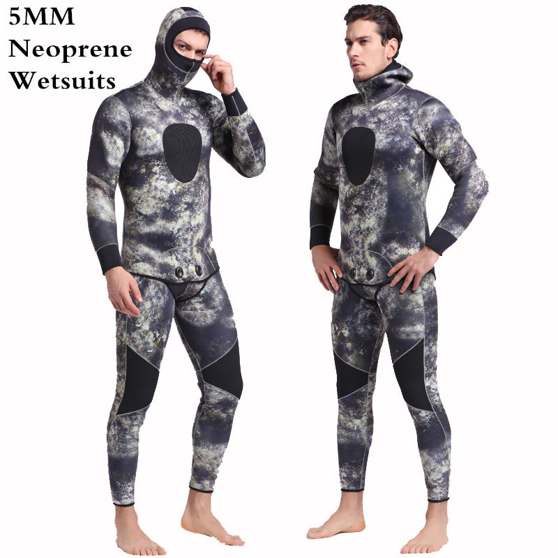 SBART Camo 5mm Men Neoprene Wetsuits Underwater Warm Hooded