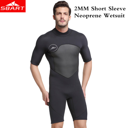 SBART 2mm Neoprene Wetsuit Swimwear Men Short Sleeve Patchwork Swimsuit